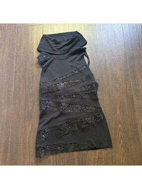 Vintage Y2K Silk Beaded Top Express Cutout Turtleneck Tank Top S Gothic Romantic